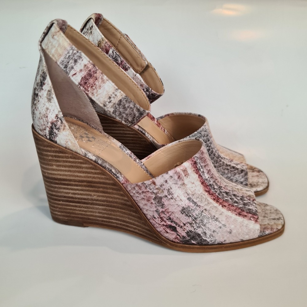 Vince Camuto Wedge Sandals Women's 8M Deedriana Heels Ankle‎ Strap Leather Multi